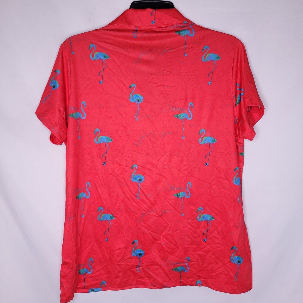 Yatta Golf Polo Shirt Womens Large Red Flamingo Print Just Beachy NWT - Picture 5 of 13